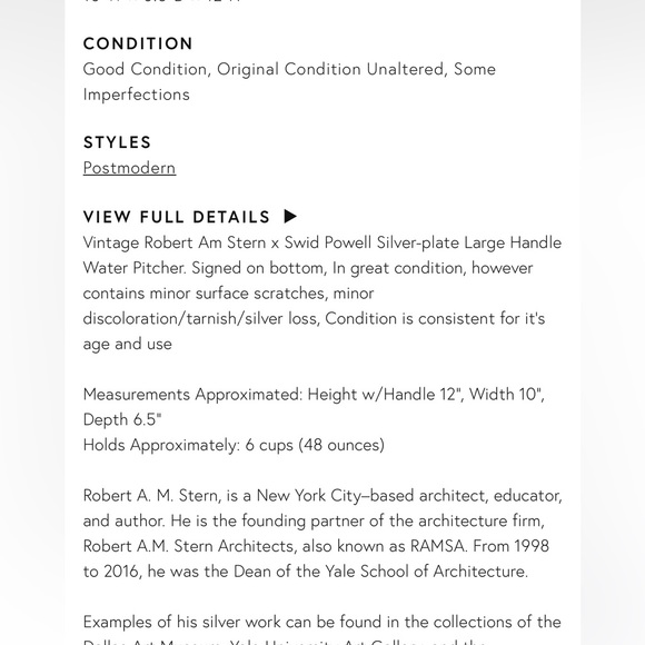 Swid Powell/Robert AM Stern water pitcher - Picture 9 of 11